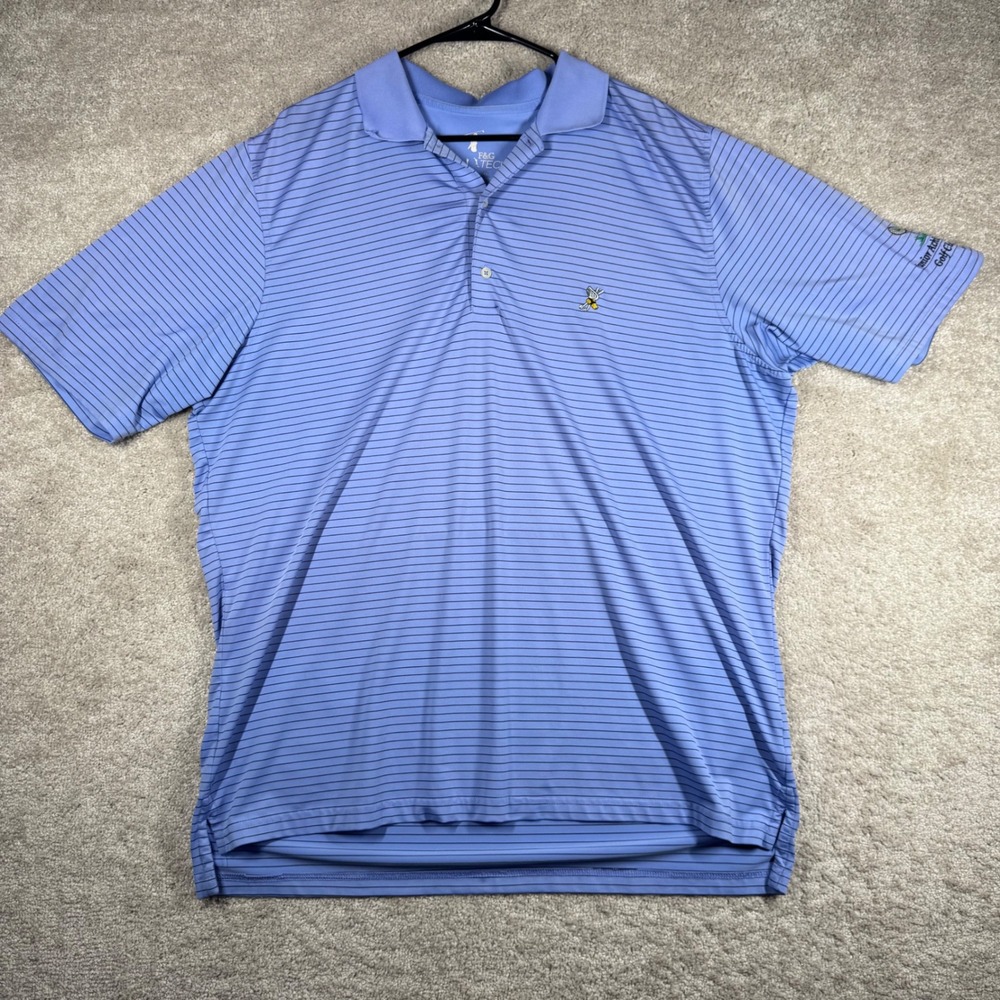 F&G Tech Mens XL Blue Striped Performance Golf Polo Shirt‎ Junior Achievement